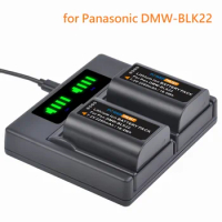 Replacement Battery / Dual Bay Battery Charger for Panasonic DMW-BLK22 and Lumix DC-S5, GH6, GH5 II, DC-S5KK Digital Cameras
