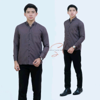 Kemeja polos pria abu lengan panjang slimfit hem kantor kerja