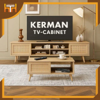 MFurniture: KERMAN TV Cabinet 6 Kaki Rattan Effect Rak TV Moden Hingga 70 Inci Durable Long Lasting