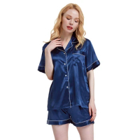 Tony&amp;Candice Summer Style Silk Short Trousers Pijamas For Women Sexy Pajama Set Girls Sleepwear Soft Nightwear Female Pyjamas