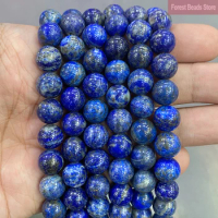 Natural Stone No Dyed Lapis Lazuli Round Loose Beads for Jewelry Making DIY Bracelet Earrings Accessories 15'' 4/6/8/10/12mm