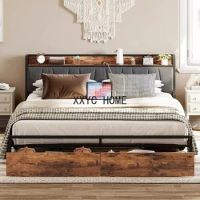 King size bed frame,storage headboard with charging ,platform bed with drawers,no need for a box spring, easy to assemble