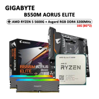 New GA AMD B550M AORUS ELITE Motherboard + AMD R5 5600G CPU + Asgard W2 series DDR4 16G (8G*2) 3200 MHz RGB RAMs Suit Socket AM4