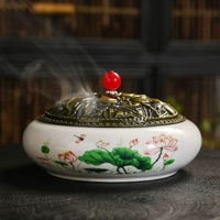 全城熱賣 - 盤香爐家用蚊香盤托擺件室內熏香沉香安神檀香艾草創意陶瓷薰香爐大號蚊香爐【送120盤香+蚊香架+防火棉】香爐款式下單時備註