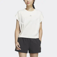 【adidas】 Fot Tee HY2855  女 短袖 上衣 T恤 亞洲版 運動 訓練 休閒 短版 打褶 寬鬆 白-XS