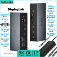 MOKiN 17 in 1 Docking Station for iPad Thunderbolt Laptop - USB3.0 HDMI 4K60Hz SD RJ45 1Gbps DisplayLink 3 Channels 4K60Hz