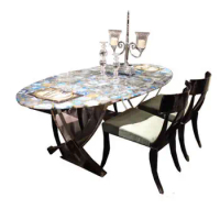 Italian oval agate dining table and chair combination post modern marble table simple board for 6 people