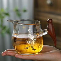 木把玻璃高檔公道杯帶把木柄分茶器透明公杯單個耐高溫茶海分茶器
