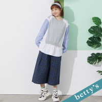betty’s貝蒂思　鬆緊格子壓褶寬褲(深藍)