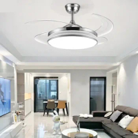 Modern Minimalist Style Chandelier Fan Light 42 Inch Black Retractable Hot Selling Ceiling Fan with Light matel Motor Fan lamp