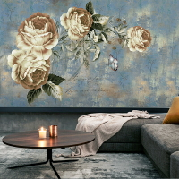 北歐手繪油畫花朵壁紙電視背景墻紙壁畫墻布客廳餐廳酒店臥室壁布