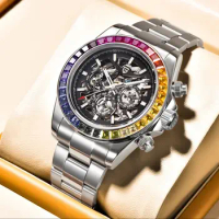 PAGANI DESIGN 2023 New Rainbow bezels Men's Watches Luxury Automatic Watch For Men Skeleton Mechanical Wristwatch Chronograph