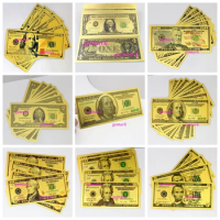 Wholesale 100 Pcs US Crafts Banknotes Colorful Golden Color Notes Collections Gift 1 Dollar - 1000000 Dollar Choose