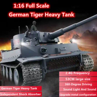 52.5CM Simulation Smoke German Tiger Heavy Tank 360 Degree Driving Independent Shock Absorber 2.4G Frequency RC Tank Kids Toy