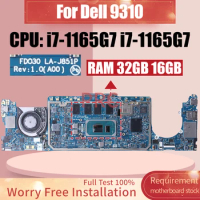 FDO30 LA-J851P For Dell 9310 Motherboard i7-1165G7 16GB i7-1165G7 32GB 0062CR 0NVVG0 Notebook Mainboard