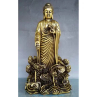 15"Tibet Buddhism Pure Bronze Stand Sakyamuni Shakyamuni Buddha Statue 36CM