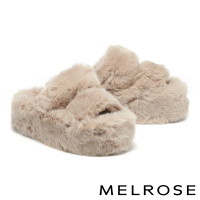 【MELROSE】美樂斯 溫暖舒適絨毛造型寬帶厚底拖鞋(杏)