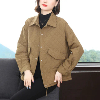 【Paiya 派亞】新款寬鬆休閒夾克中年女士氣質純色POLO領長袖外套(M-4XL)