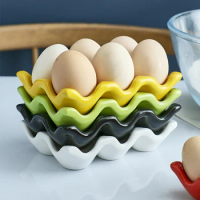 Ceramic Egg Tray Rectangular Colored Egg Grid Baking Mold Six-pack Egg Grid Storage Box Egg Tray Kitchen Storage Supplies