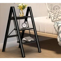 Foldable Step Ladder 3 Stepping Stool-Aluminium, Folding 330lbs Lightweight Ladders with Anti-Slip Wide Pedal, Ladder for Home