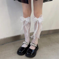 baby bud silk stockings summer thin girl sock lolita organza model mesh big bowknot nail bead love girl calf socks