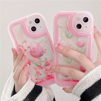 手機殼 ● 粉色液體流沙鬱金香適用iPhone12Promax蘋果13手機殼11矽膠x xr女