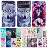Leather Flip Phone Case For Google Pixel 8 7 6 Pro Google Pixel 7A 6A Lovely Painted Shockproof Wallet Card Holder Cover Coque