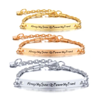 Women Chain Bracelet Engraved Always My Sister Forever My Friend Stainless Steel Link Id Tag Bangle Jewelry For Birthday Gift