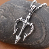 New Fashion Poseidon Trident Pendant Stainless Steel Shiva Scandinavian Necklace for Women Biker Jewelry Accessories Wholesale