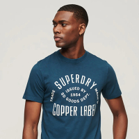 【Superdry】男裝 短袖T恤 有機棉 Vintage Copper Label(藍)