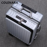 COLENARA 26 Inch PC luggage front opening laptop trolley bag 20"22"24" aluminum frame boarding box USB charging suitcase