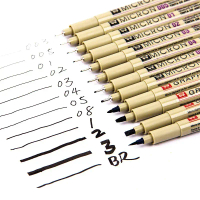 Produk laris YVFD: pen liner pigmen (1 atau 3 unit), pen sketsa garis halus dengan hujung berbeza, p