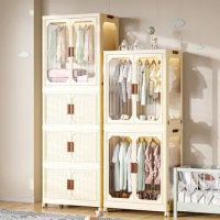 Transparent Folding Storage Cabinet Wardrobe for Bedroom Open Closets Dresser Movable Organizer Locker Closet Containers Bin