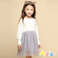 【Azio Kids 美國派】女童 洋裝 立體鳳梨貼布網紗長袖洋裝(灰)