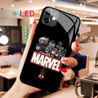 The Avengers Luminous Tempered Glass phone case For Apple iphone 12 11 Pro Max mini Acoustic Control Protect LED Backlight cover