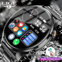 LIGE Fashion body temperature detection Smart Watch Men Bluetooth Call Waterproof Sport Fitness Smartwatch For Custom Watch Face