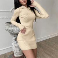 Women Formal Bodycon Dress Wedding Guest Sexy Solid Long Sleeves Dress Hoodie Sweater Bodycon Dresses Vestidos 2023