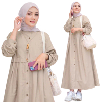 Gamis Midi Dress Zasqia Wanita Muslim Korean Style Bahan Linen Ramie Ukuran Sampai Super Jumbo