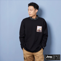 【JEEP】男裝 寬版吉普車海報印刷厚磅長袖T恤(黑色)