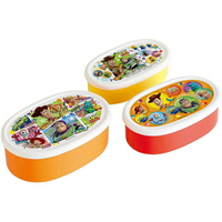 小禮堂 迪士尼 玩具總動員 日製 橢圓形微波保鮮盒組 抗菌保鮮盒 塑膠保鮮盒 Ag+ (3入 橘 格圖)