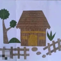 Kolase daun kering tema rumah tradisional