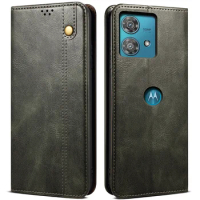 Waxy Leather Wallet Flip Case For Motorola Edge 40 Neo Retro Vintage Cover