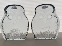 Vintage Blenko Owl Bookends Pair Clear Art Glass Mid Century Modern Excellent!