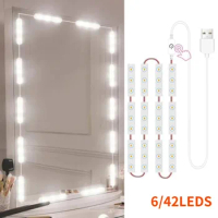 6/42 LED 5V USB LED Light Vanity Dimmable Mirror Lamp Touch Switch Dimmable Mirror Lamps For Makeup Table Bedroom Cabinet Lights