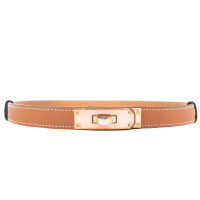 【Hermes 愛馬仕】Kelly Epsom皮革女仕細腰帶/皮帶(37金棕/玫瑰金釦)