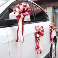 10pcs DIY Artificial Flowers Wedding Car Decoration Flower Ribbon Pull Bows Gift Wrap Floristry Wedding Home Decoration