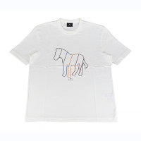 PAUL SMITH經典燙印簽名LOGO棉質彩條紋鏤空斑馬圖設計圓領短袖T恤(男款/奶油白)