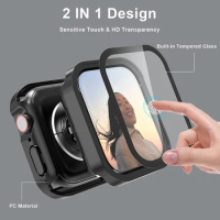 Glass+Case for Apple Watch 45mm 41mm accessories Cover 44mm 40mm Tempered Screen Protector Protective iWatch series 6 se 4 5 7 8