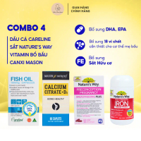 COMBO 4 sản phẩm gồm Vitamin bầu Nature's Way và Canxi Mason Citrate và Sắt Nature's Way và DHA Care