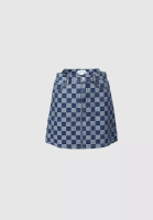 Urban Revivo Checkered Denim Skirt